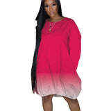 New XL Plus Size Women's Clothing from Europe and America; Casual Gradient Long Sleeve Dress
