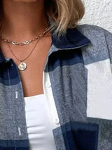 Women's Plus Size 1XL-5XL New Casual Checker Printed Shirt with Button Flip Collar Fashion Commuter Long Sleeved Shirt