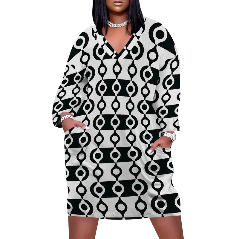 Plus Size Cow Print Dress for Women XL-6XL, V-Neck Animal Print Dress, Bold Black & White Design for Casual & Everyday Wear