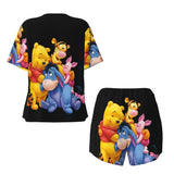 Custom Winnie The Pooh Pajama Sets Womens 2 Piece Short Sleeve Pjs Shorts Sleepwear