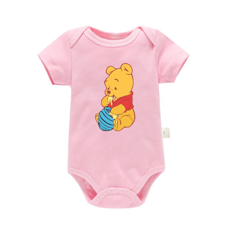 Cute Winnie the Pooh Bear Cartoon Toddler Jumpsuit Baby Girl Boy Black Cotton Clothes Kawaii Summer Newborn Baby Romper
