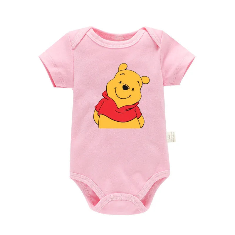 Cute Winnie the Pooh Bear Cartoon Toddler Jumpsuit Baby Girl Boy Black Cotton Clothes Kawaii Summer Newborn Baby Romper