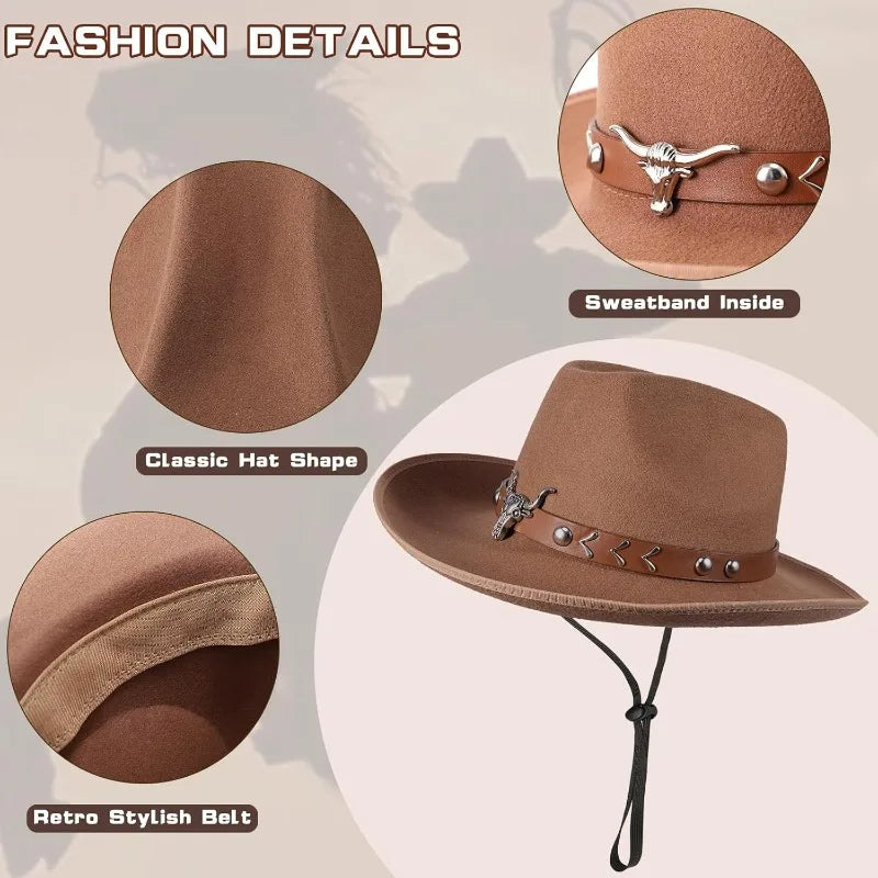 3 Pcs Women Cowboy Cowgirl Costume Faux Suede Tassel Vest Waistcoat with Rivets Cowboy Hat Carnival Party Clothes Clubwear