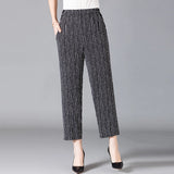 XL-8XL Plus Size Women Harem Pants Casual Elastic High Waist Pants Print Middle Aged Women Loose Straight Pants Mom Trousers