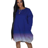 New XL Plus Size Women's Clothing from Europe and America; Casual Gradient Long Sleeve Dress