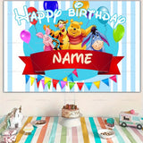 Custom Cartoon Winnie the Pooh Photography Background Personalized Name Children Birthday Decoration Party Supplies Banner