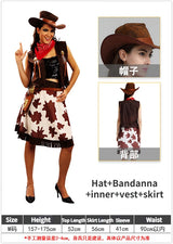 Wild West Cosplay Western Cowboy Cowgirl Costume Halloween Dress Up Clothes for Adult Kids Role Play Party Fancy Outfits Gifts