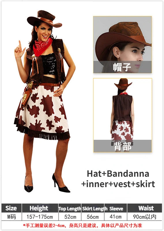 Wild West Cosplay Western Cowboy Cowgirl Costume Halloween Dress Up Clothes for Adult Kids Role Play Party Fancy Outfits Gifts