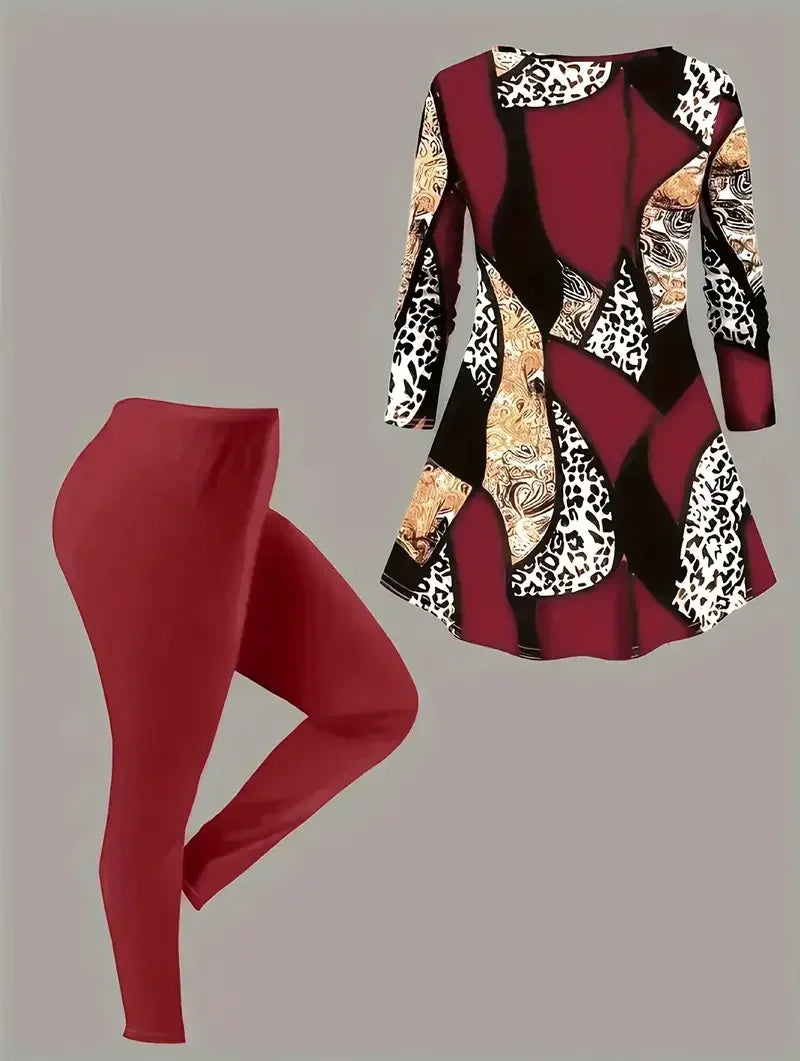 Plus Size 1XL-5XL Women Solid Chic Casual Two-Piece Set Crew& Slim Pants Ladies Casual Comfortable Clothing Neck Tank Top