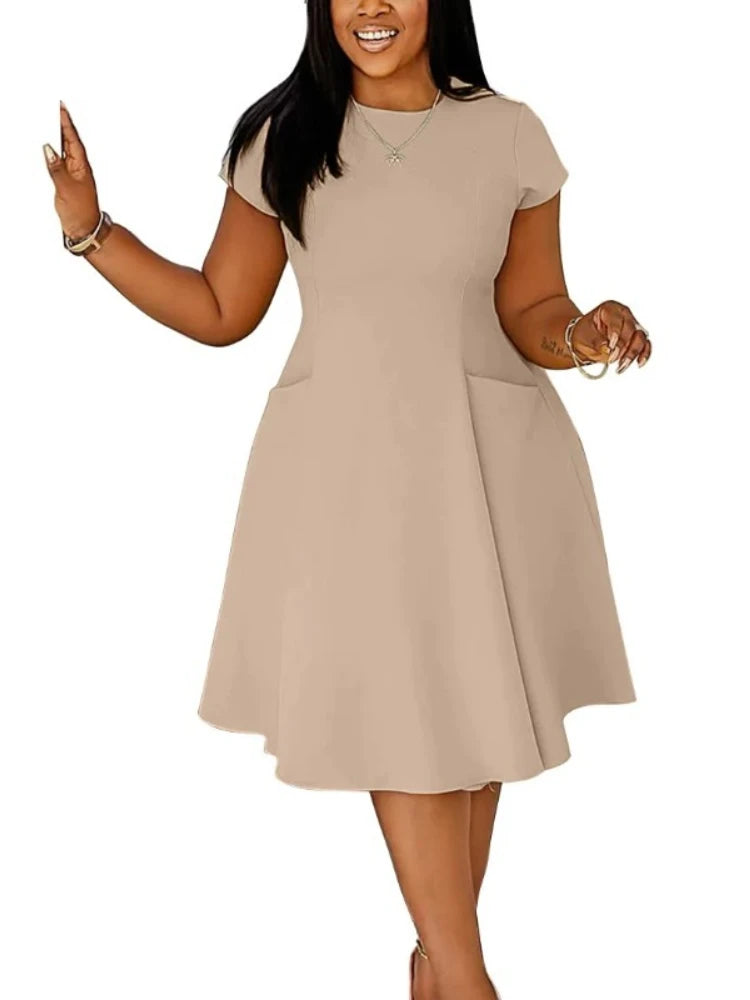 L-4XL Plus Size Clothes Dresses Women Robes Spring Summer Short Sleeve Street Style Casual 3XL Big Size Oversized Midi Dress