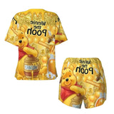 Custom Winnie The Pooh Pajama Sets Womens 2 Piece Short Sleeve Pjs Shorts Sleepwear