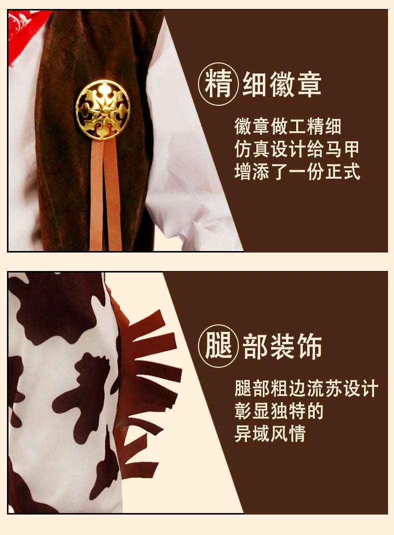 Wild West Cosplay Western Cowboy Cowgirl Costume Halloween Dress Up Clothes for Adult Kids Role Play Party Fancy Outfits Gifts