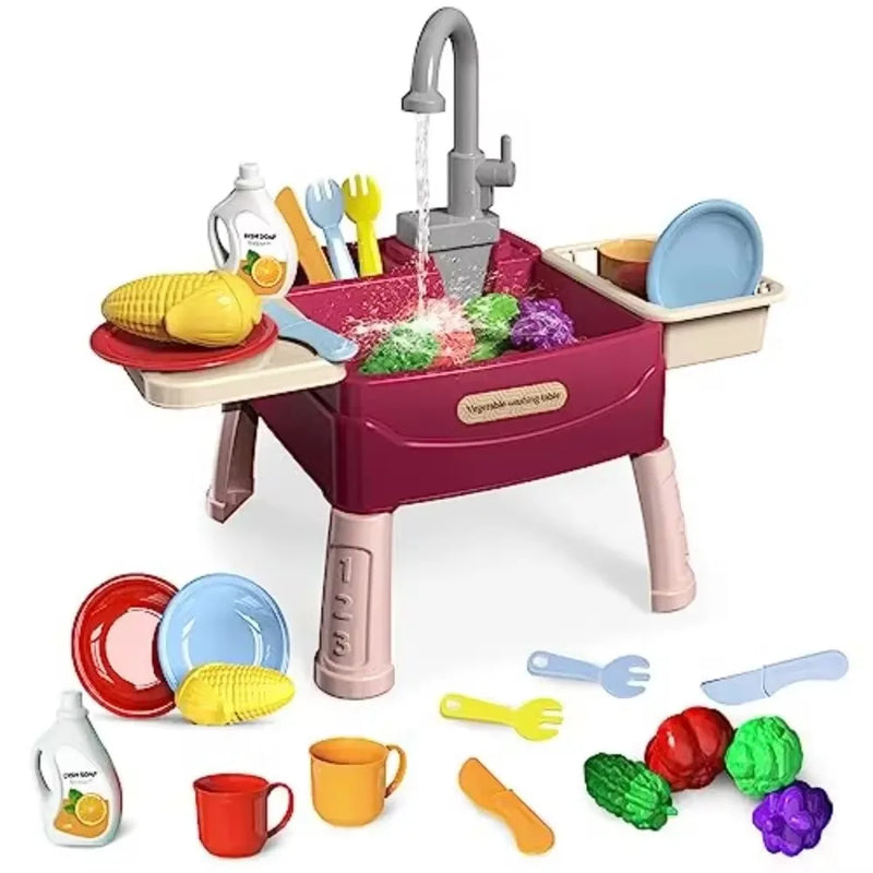 Children's Play At Home Toys Early Education Kitchen Simulation Electric Dishwashing Table Water Outlet Vegetable Washing Toys