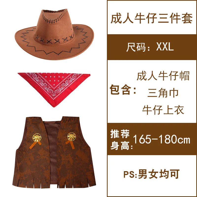 Wild West Cosplay Western Cowboy Cowgirl Costume Halloween Dress Up Clothes for Adult Kids Role Play Party Fancy Outfits Gifts