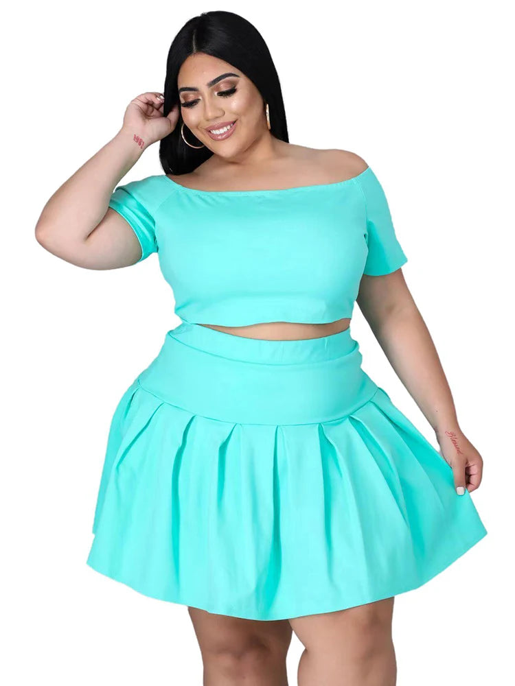 5xl Plus Size Women Clothing Wholesale Summer Outfits Crop Tops and Pleated Skirt Tracksuit Sweet Dress Suits Dropshipping