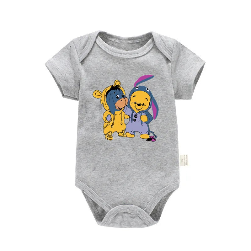 Cute Winnie the Pooh Bear Cartoon Toddler Jumpsuit Baby Girl Boy Black Cotton Clothes Kawaii Summer Newborn Baby Romper