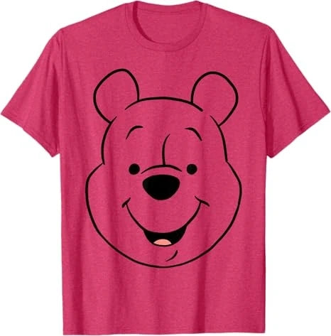 Winnie The Pooh Classic Cotton Tshirt Pink Blue Color Options Cartoon Face Print Short Sleeve Casual Tops 2025 Streetwear