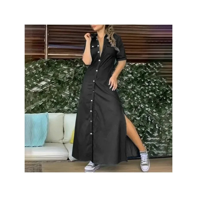 0XL-5XL Plus Size New Women's Denim Dress Solid Color Oversized Dress Elegant Party Dress for Women Plus Size Women Clothing
