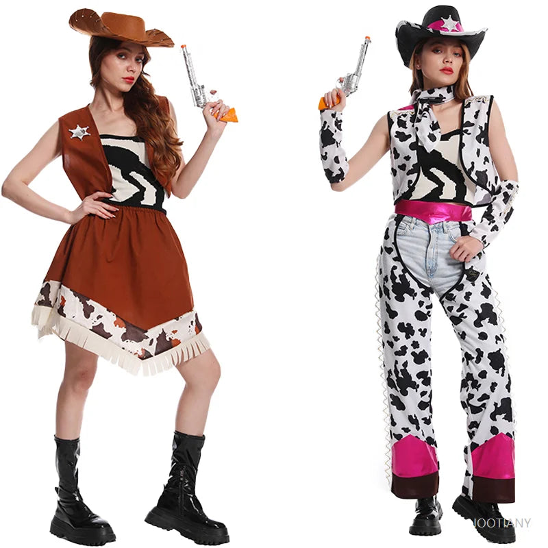 Women Cowboy Dress Western Cosgirl Costumes Adult Fancy Dress Up Carnival Masquerade Cosplay Party Outfits