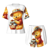 Custom Winnie The Pooh Pajama Sets Womens 2 Piece Short Sleeve Pjs Shorts Sleepwear