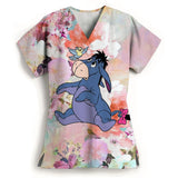 Winnie The Pooh Heart Nurse Uniform Print Tops V-Neck Pocket Medical Uniforms Nursing Scrubs Tops Working Clothes Uniforme Enfer