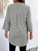 Women's Plus Size 1XL-5XL All Over Print Notch Neck Blouse Casual 3/4 Sleeve Blouse Spring & Fall Clothing