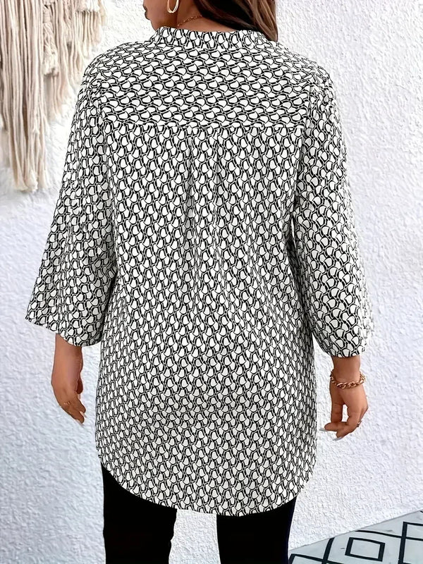 Women's Plus Size 1XL-5XL All Over Print Notch Neck Blouse Casual 3/4 Sleeve Blouse Spring & Fall Clothing