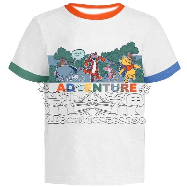 2025 Summer Fashion Cartoon Classic T-shirt MINISO Winnie The Pooh Cute Round Neck Short Sleeve Adult and Children 3D Printed