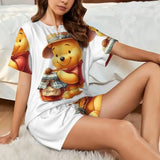 Custom Winnie The Pooh Pajama Sets Womens 2 Piece Short Sleeve Pjs Shorts Sleepwear