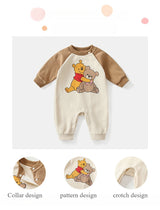 MINISO Winnie the Pooh Baby Color Matching Spring Newborn Climbing Clothes Long Sleeve Soft Cotton Kawaii Bodysuit 0-1 Years