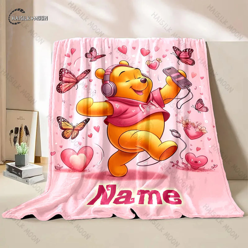 Customized Name Personalized Blanket Winnie The Pooh Printed Blanket Soft and Comfortable Home Travel Adult and Warm Blanket