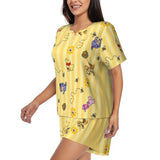 Custom Winnie The Pooh Pajama Sets Womens 2 Piece Short Sleeve Pjs Shorts Sleepwear