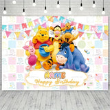 Custom Cartoon Winnie the Pooh Photography Background Personalized Name Children Birthday Decoration Party Supplies Banner