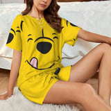 Custom Winnie The Pooh Pajama Sets Womens 2 Piece Short Sleeve Pjs Shorts Sleepwear