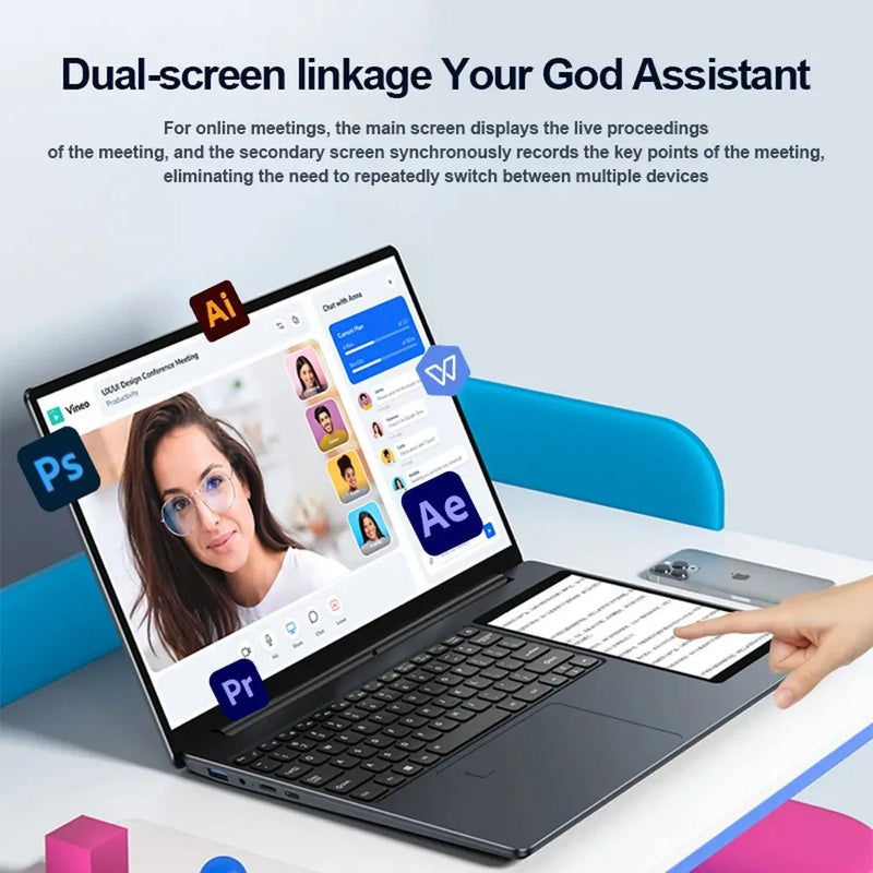 CRELANDER X15 Dual Screen Laptop 15.6" IPS+7" Touch Screen 16G DDR4 2TB SSD Intel N100 Processor Windows11 Notebook Computer