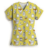 Winnie The Pooh Clinic Hospital Nurse Workwear Teeth 3D Printing T-shirt Women's V-neck Pocket Medical Clothing Nursing Top Work