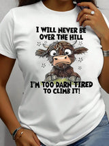 Cartoon cow Plus size women's round neck short sleeve T-shirt with elastic half sleeves and trendy prints