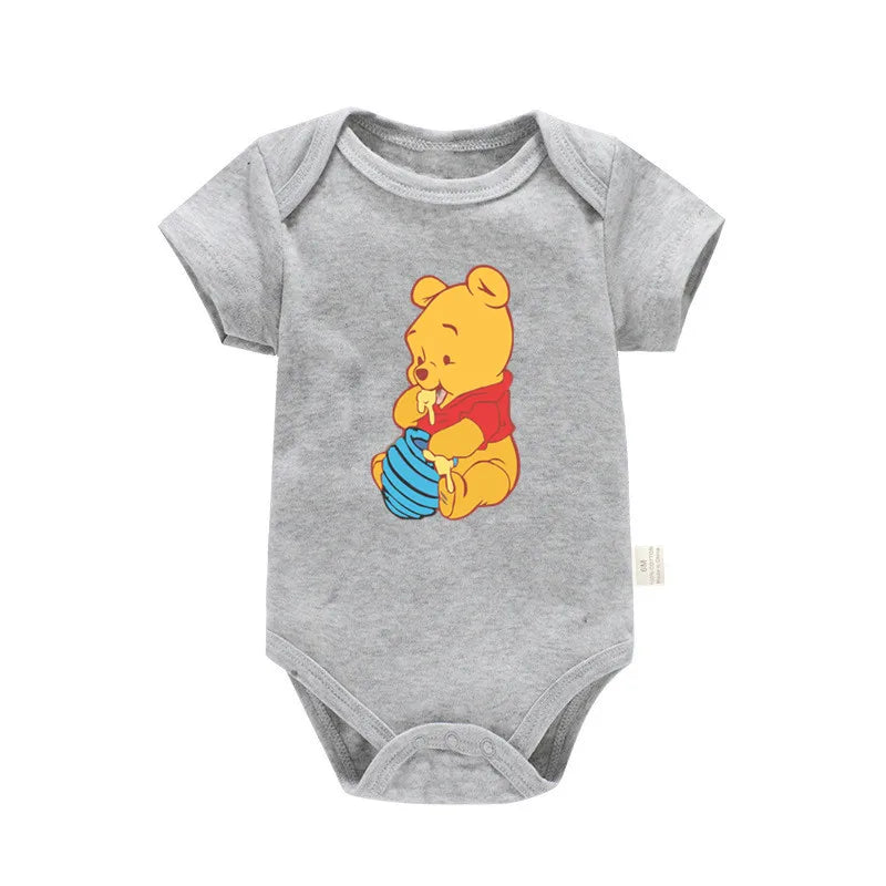 Cute Winnie the Pooh Bear Cartoon Toddler Jumpsuit Baby Girl Boy Black Cotton Clothes Kawaii Summer Newborn Baby Romper
