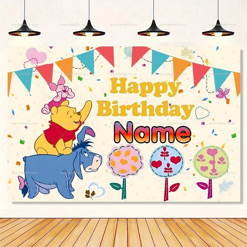 Custom Cartoon Winnie the Pooh Photography Background Personalized Name Children Birthday Decoration Party Supplies Banner