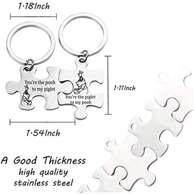 Best Friends Keychain Set Friendship Gift Winnie The Pooh Piglet Gift Winnie The Pooh Jewelry Puzzle Keychain Couple Gifts