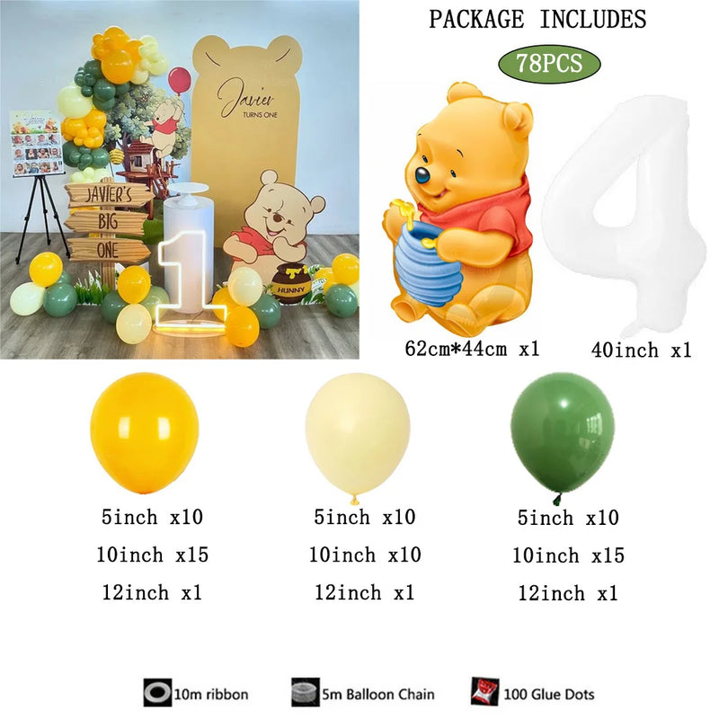 78pcs Cartoon Winnie the Pooh Bee Jar Foil Balloons Winnie The Pooh Theme Kids Birthday Party Decora Baby Shower Supplies Toys
