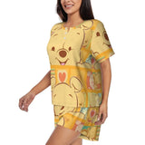Custom Winnie The Pooh Pajama Sets Womens 2 Piece Short Sleeve Pjs Shorts Sleepwear