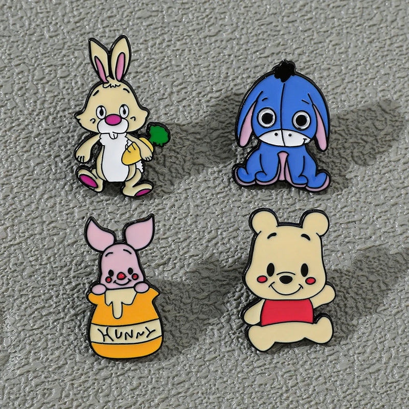 5 Pcs Cute cartoon soft Winnie the Pooh Brooch Winnie the Pooh and Tigger Metal Badges Bunny pin accessories