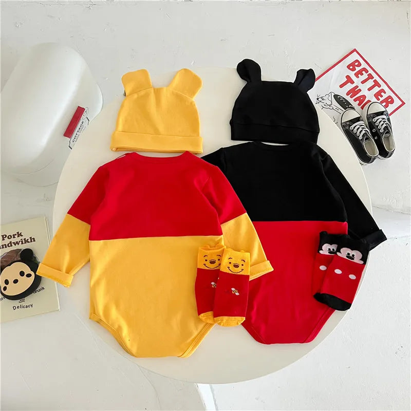 Winnie The Pooh Bear Baby Bodysuit Newborn Long Sleeve Romper Toddler Boys Girls Jumpsuit Clothes K3529