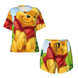 Custom Winnie The Pooh Pajama Sets Womens 2 Piece Short Sleeve Pjs Shorts Sleepwear