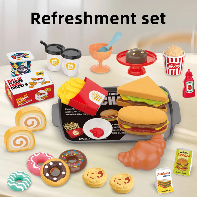 Children's toys: Pretend play, barbecue, fast food, pizza, sushi, afternoon tea, desserts, kitchen food, toy sets