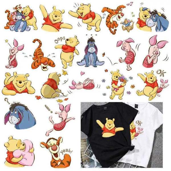 Miniso Co branded IP Winnie The Pooh Heat Transfer Clothes Stickers For Children Iron On Transfer Patches For Clothes Decor
