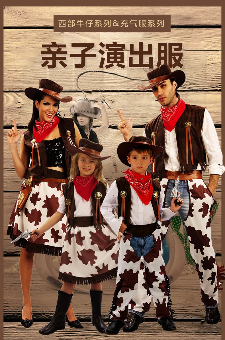 Wild West Cosplay Western Cowboy Cowgirl Costume Halloween Dress Up Clothes for Adult Kids Role Play Party Fancy Outfits Gifts