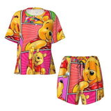 Custom Winnie The Pooh Pajama Sets Womens 2 Piece Short Sleeve Pjs Shorts Sleepwear