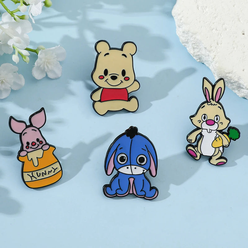5 Pcs Cute cartoon soft Winnie the Pooh Brooch Winnie the Pooh and Tigger Metal Badges Bunny pin accessories